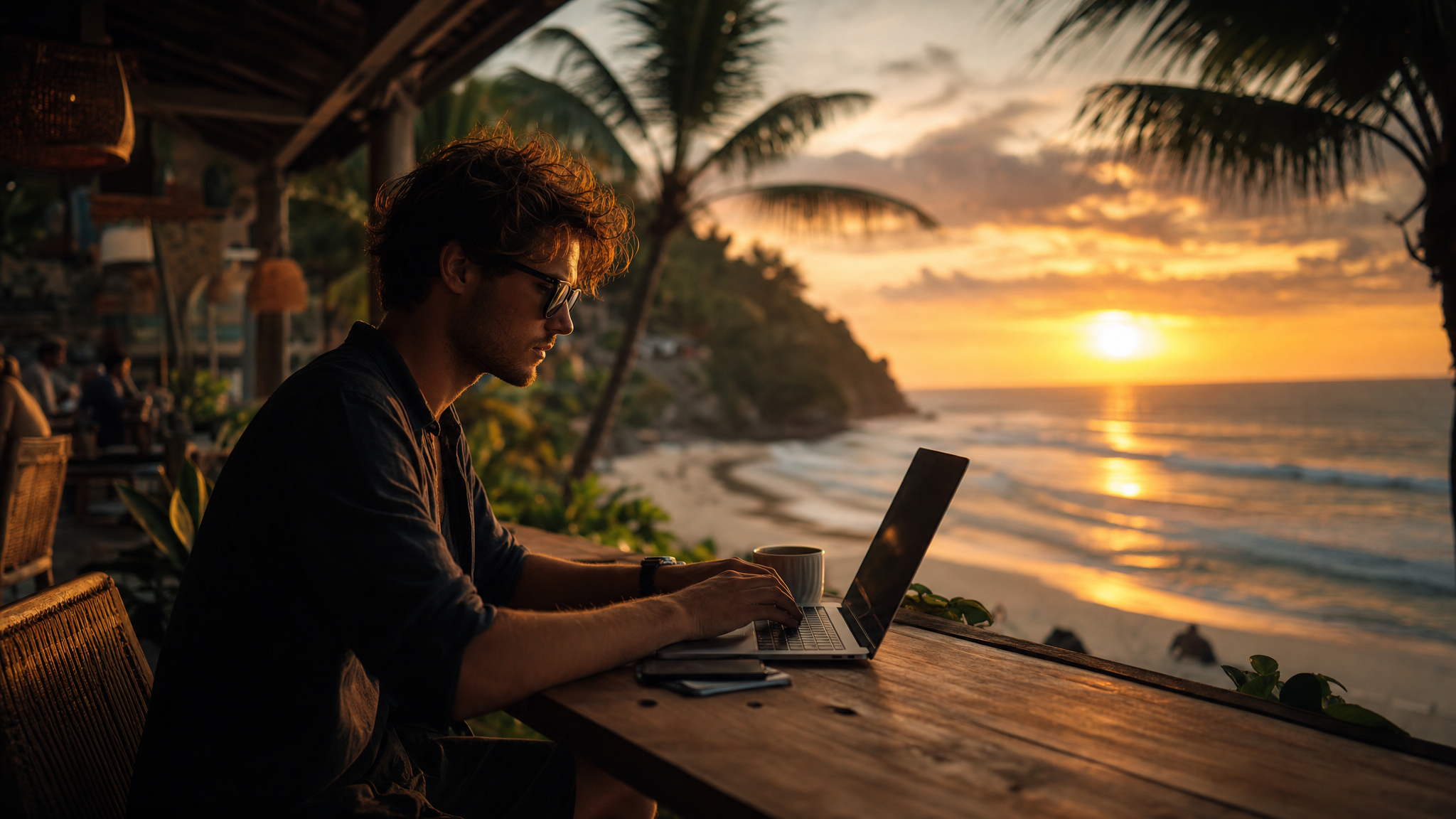 Digital nomad working from a scenic location