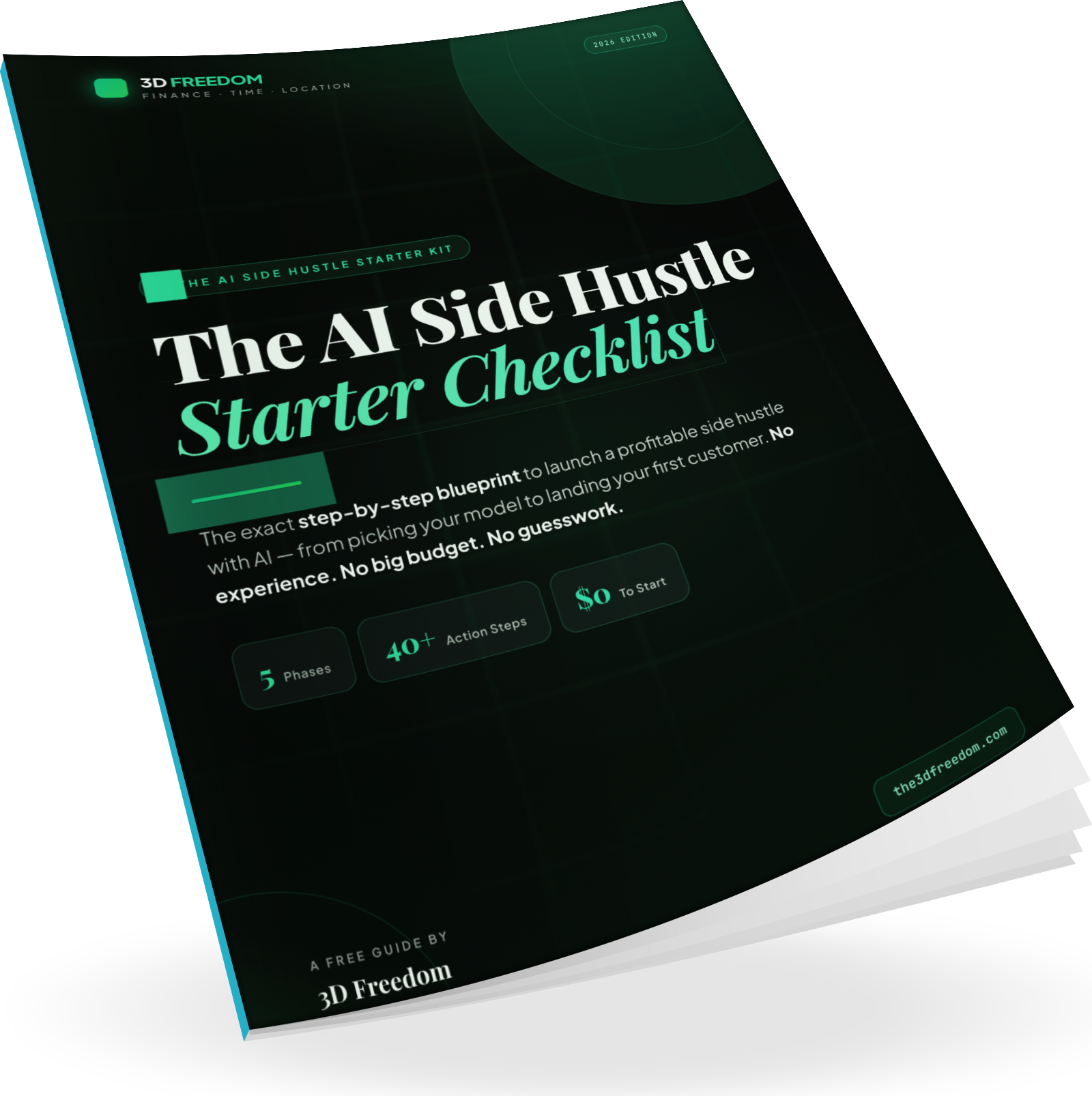 The AI Side Hustle Starter Checklist — free guide by 3D Freedom